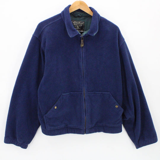 Vintage Eddie Bauer Fleece Jacket Mens Navy Blue Full Zip Comfortable Medium M