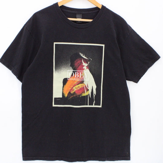 Obey Shirt Mens Black Short Sleeve Designer Big Art Graphic Cotton Size Large L