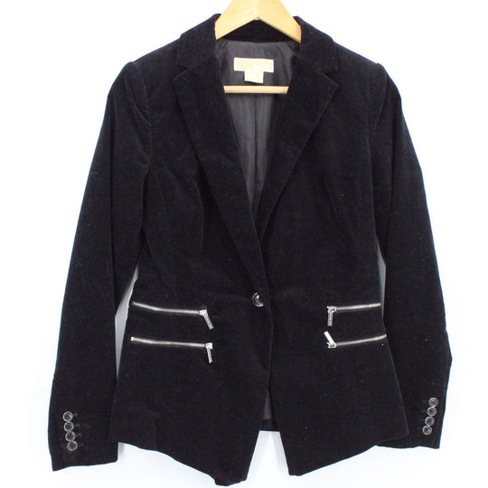 Michael Kors Velvet Blazer Jacket Womens Black One Button Front Lined Size 2
